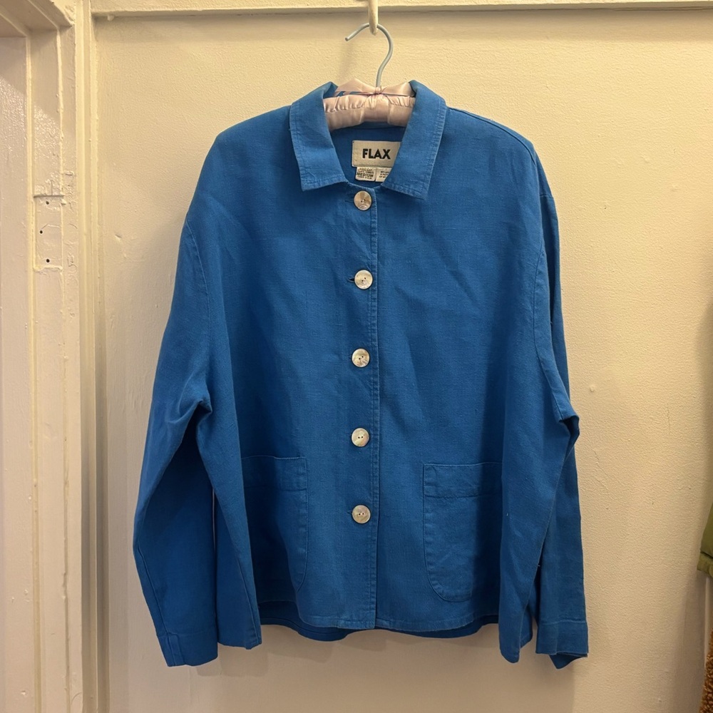 FLAX Blue Linen Button Up